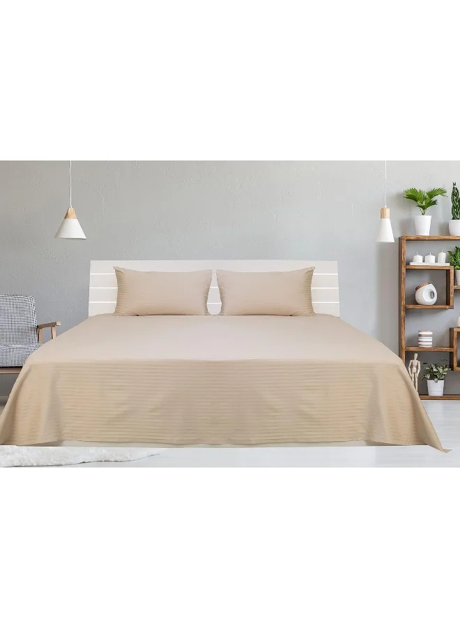 Hotel Linen Klub Hotel Linen Klub Double Bed Sheet Set - 3 Pieces, Luxurious 100% Cotton Sateen with 250 Thread Count, Elegant and Classic Stripe Design, Size: 220 x 240 cm + 2 Pillowcases (50 x 75 cm), Ivory
