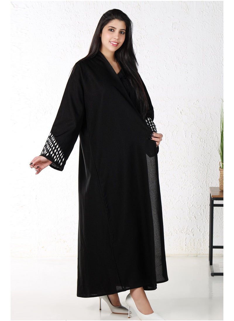 Black abaya with white embroidery on the sleeves - pzsku/Z98520091762BEBDFB7A0Z/45/_/1707909119/880909bf-7d16-46ce-b0f4-a22724319499