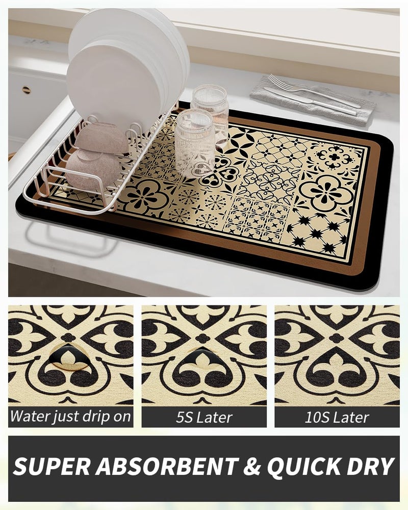 AMOAMI Coffee Mat - Hide Stain Rubber Backed Absorbent Dish Drying Mat for Kitchen Counter - Fits Under Coffee Maker - Khaki 12X19 - Image 3