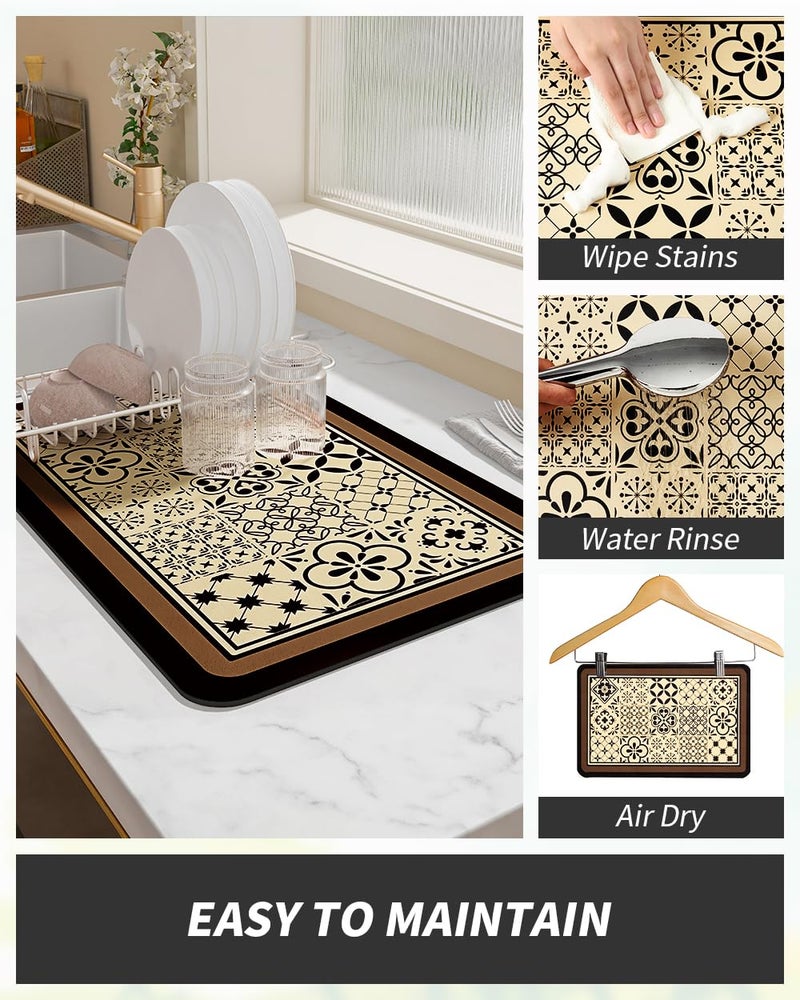 AMOAMI Coffee Mat - Hide Stain Rubber Backed Absorbent Dish Drying Mat for Kitchen Counter - Fits Under Coffee Maker - Khaki 12X19 - Image 4