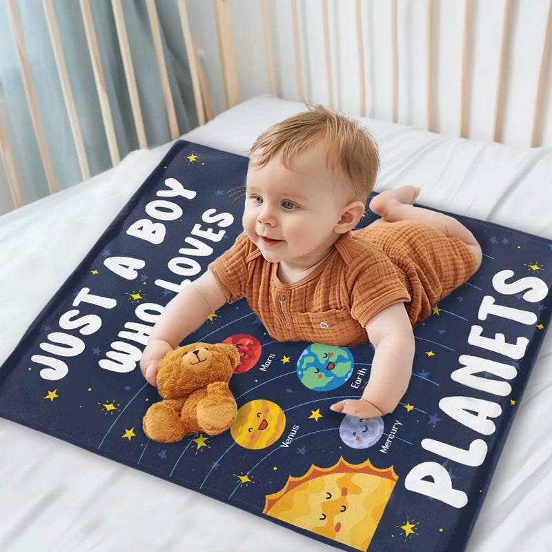 ARTBLANKET Just A Boy Who Loves Planets Solar System Space Throw Blanket Fannel Fleece Super Soft Funny Blanket Travel Throw Blanket for Bed Couch Sofa 40 x 30 Inch for Baby - Image 3
