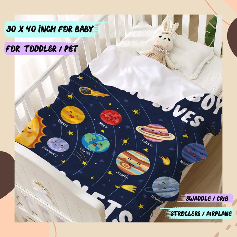 ARTBLANKET Just A Boy Who Loves Planets Solar System Space Throw Blanket Fannel Fleece Super Soft Funny Blanket Travel Throw Blanket for Bed Couch Sofa 40 x 30 Inch for Baby - Image 2