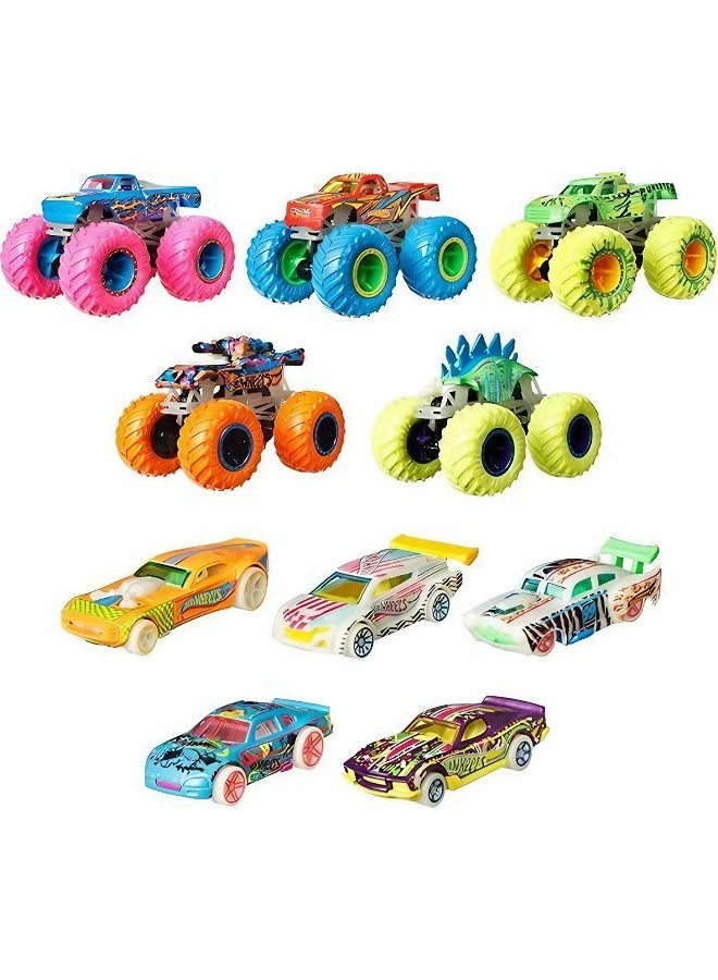 Hot Wheels سيارات وشاحنات الوحوش المتوهجة في الظلام - مجموعة متعددة (1:64، عبوة من 10) - Image 2