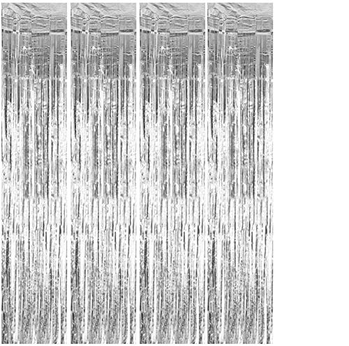 HK balloons Silver Foil 3x6 ft Photo Backdrop Curtain Pack of 4 for Birthday Anniversary Marriage and Bachelorette Curtains Party Decoration - Image 1