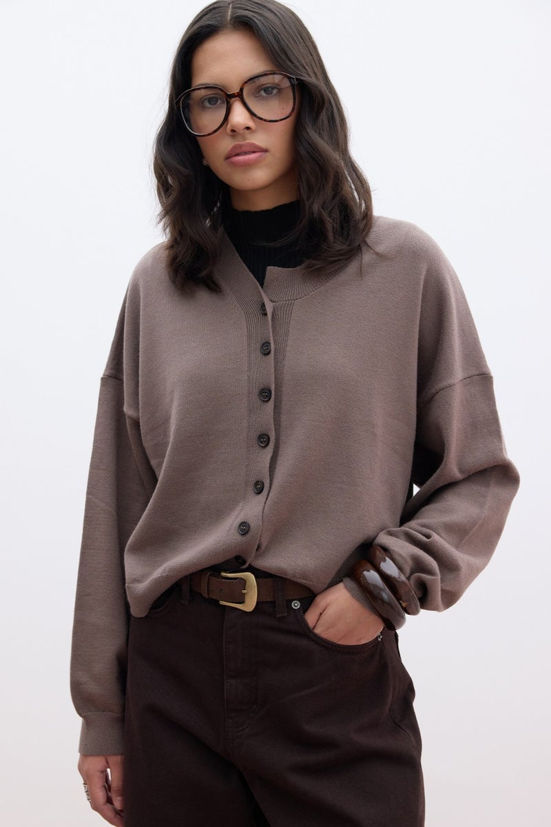 Manuka Soft Texture Oversized Knitted Cardigan Mink  - Image 1