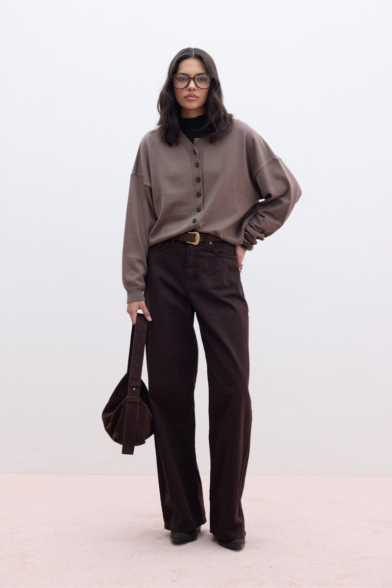 Manuka Soft Texture Oversized Knitted Cardigan Mink  - Image 4