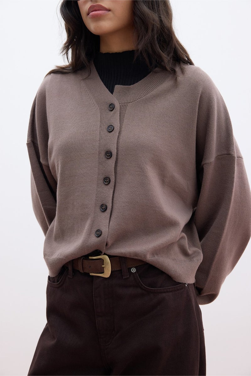 Manuka Soft Texture Oversized Knitted Cardigan Mink  - Image 3