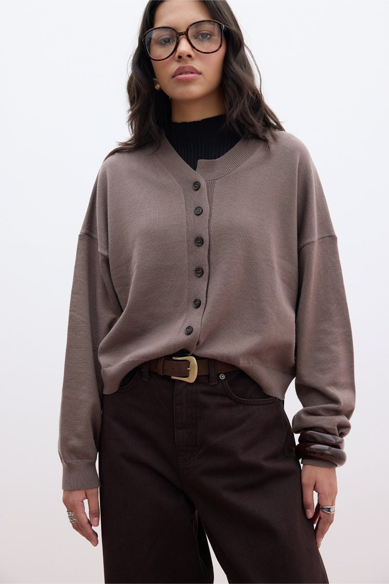 Manuka Soft Texture Oversized Knitted Cardigan Mink  - Image 5