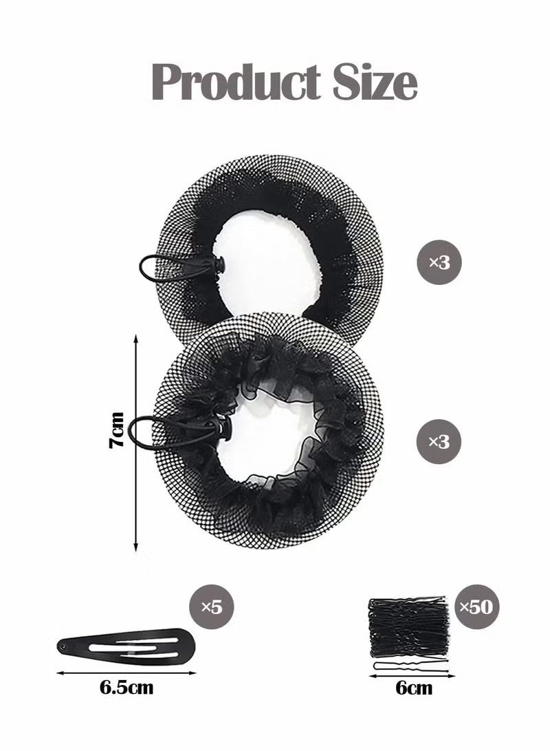 61PCS Bun Hair Nets Set, Women Bun Dancer Hair Net, Black Stretch Lace Hair Accessories for Ballerina Dancer Bank Clerk Nurse Skater - Image 2