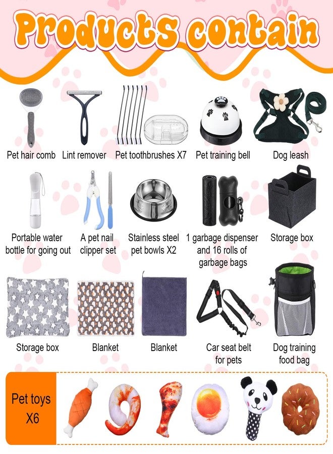 Abbylike 50 Pcs Puppy Starter Kit for Small Dogs Essentials Includes Leash, Bowls, Teeth Brushes, Water Bottle, and More Puppy Accessories for Dogs Welcome Gift Supplies(Black) - Image 3
