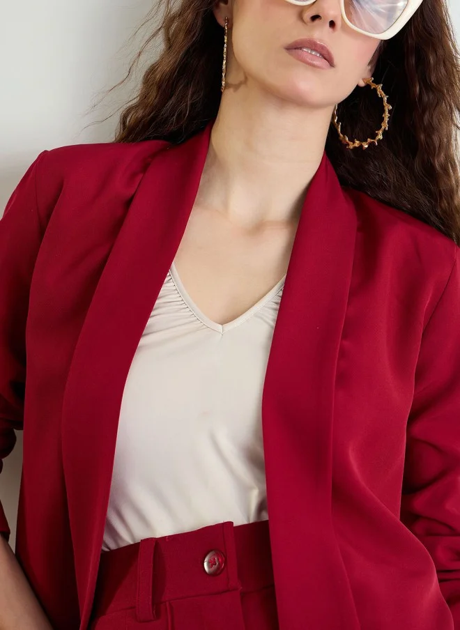 ساسافراس Red Shawl Collar Front Open Blazer for Women