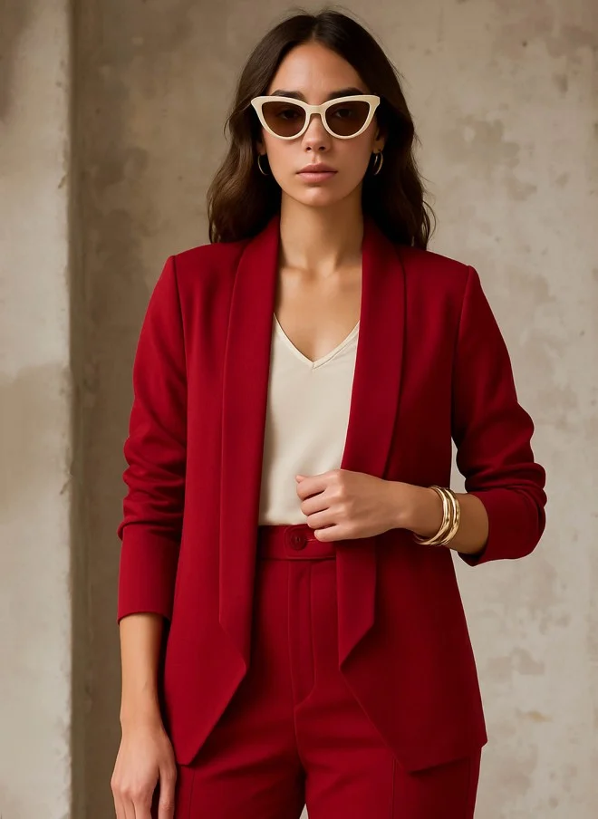 ساسافراس Red Shawl Collar Front Open Blazer for Women