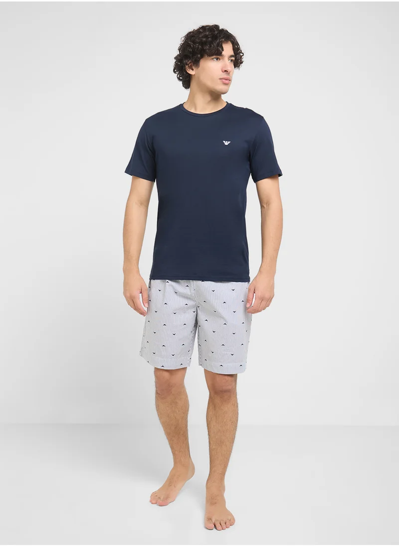 امبوريو ارماني Crew Neck T-Shirt & Logo Band Shorts