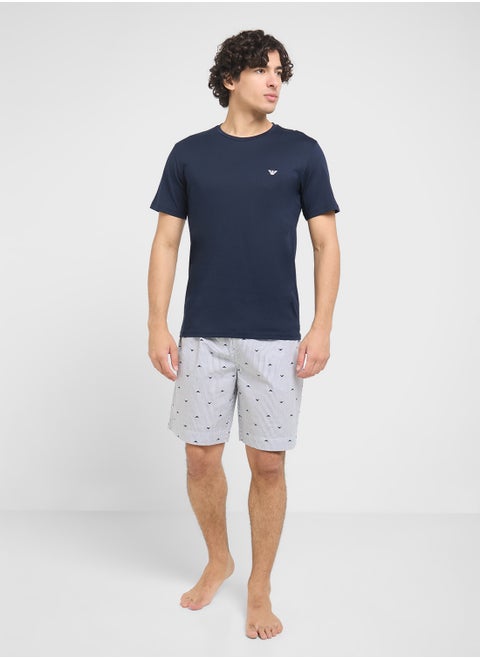 Crew Neck T-Shirt & Logo Band Shorts
