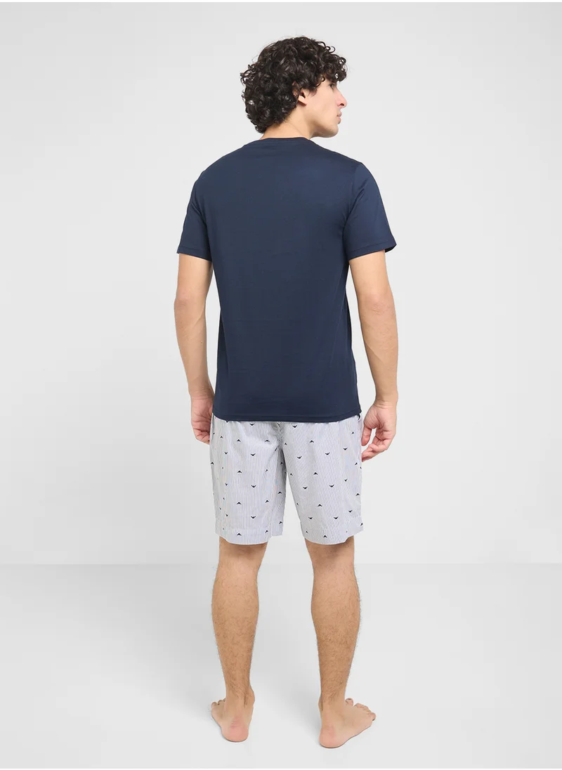 EMPORIO ARMANI Crew Neck T-Shirt & Logo Band Shorts