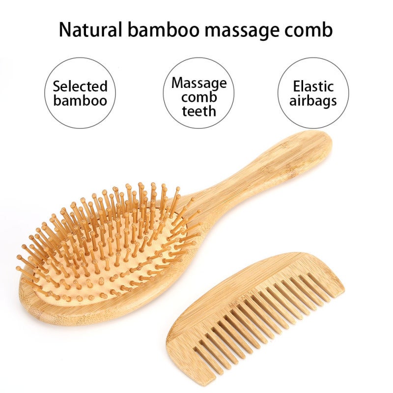 Natural Bamboo Comb Set: 2Pcs Anti Static Comb - Round Flat Teeth Non Slip Scalp Massage Comb for Sensitive Scalp All Hair Types - Image 4