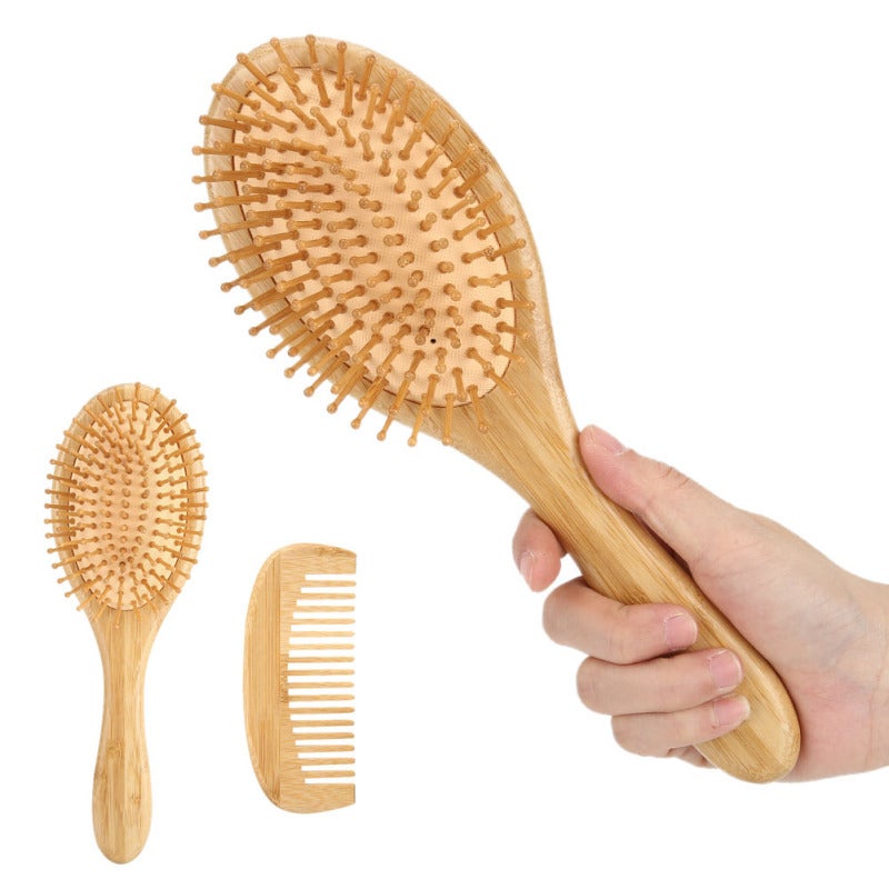 Natural Bamboo Comb Set: 2Pcs Anti Static Comb - Round Flat Teeth Non Slip Scalp Massage Comb for Sensitive Scalp All Hair Types - Image 2