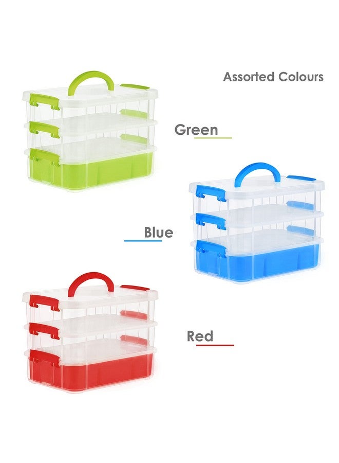 ABOUT SPACE 3 Tier Virgin Plastic Carry Box for Storage with Removable Tray - Transparent Medicine Organizer with Lid & Latch Buckles Stackable Box for Stationery (Assorted - L 26 x B 17 x H 19 cm) - Image 3