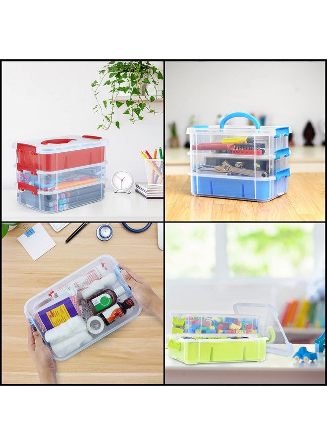 ABOUT SPACE 3 Tier Virgin Plastic Carry Box for Storage with Removable Tray - Transparent Medicine Organizer with Lid & Latch Buckles Stackable Box for Stationery (Assorted - L 26 x B 17 x H 19 cm) - Image 4