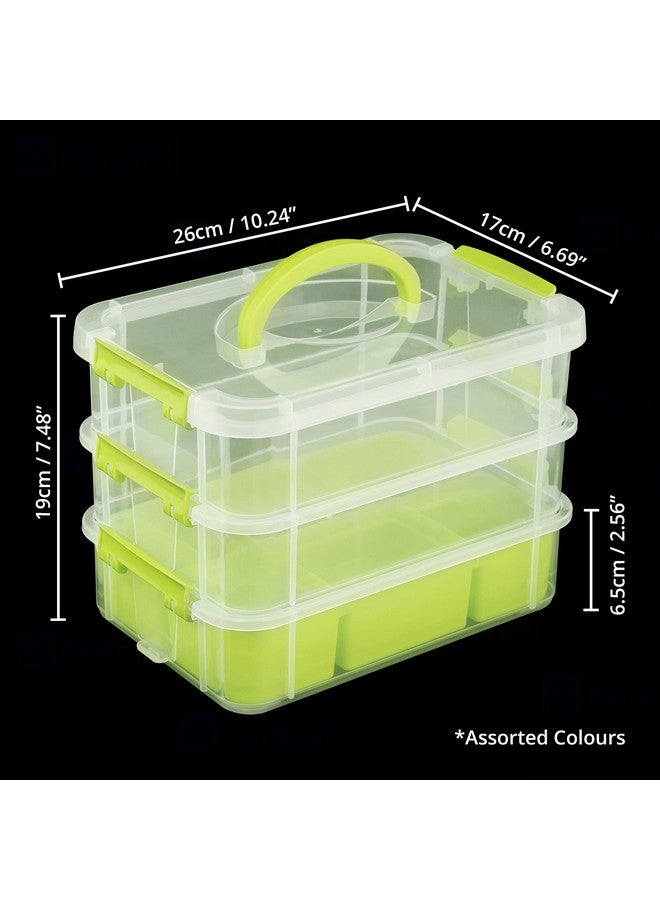 ABOUT SPACE 3 Tier Virgin Plastic Carry Box for Storage with Removable Tray - Transparent Medicine Organizer with Lid & Latch Buckles Stackable Box for Stationery (Assorted - L 26 x B 17 x H 19 cm) - Image 2