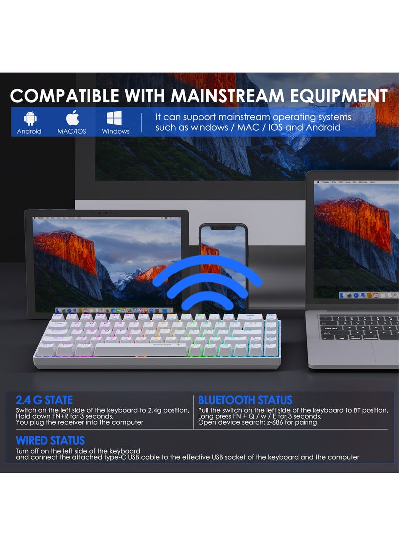 E-YOOSO - 68 Keys 3 Modes Wireless Gaming Keyboard with RGB Backlit,Bluetooth/2.4G/USB-C Blue Switch Programmable Mechanical Keyboard with 1900mAh Battery for Windows/Mac - Image 1