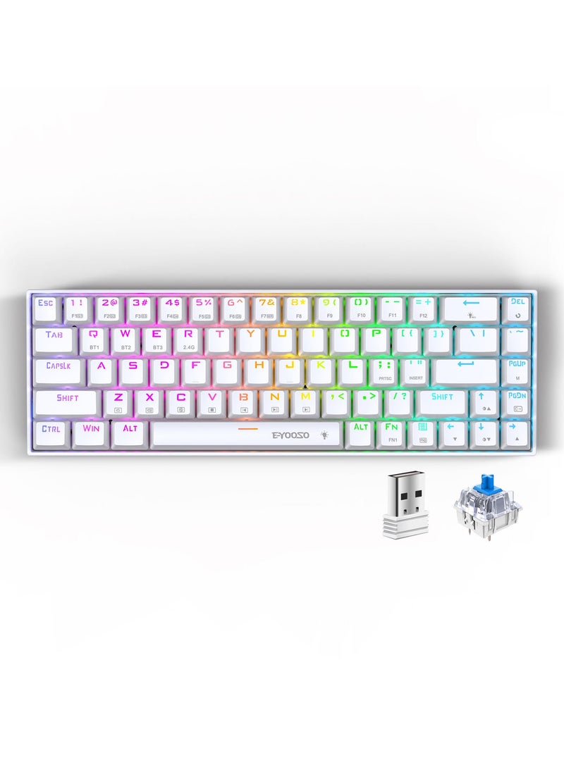 E-YOOSO - 68 Keys 3 Modes Wireless Gaming Keyboard with RGB Backlit,Bluetooth/2.4G/USB-C Blue Switch Programmable Mechanical Keyboard with 1900mAh Battery for Windows/Mac - Image 1