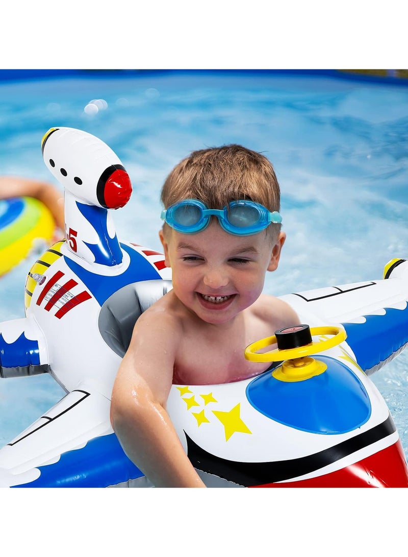 TOMSHOO 2 Pack Baby Swim Float,Inflatable Baby Swimming Float,Airplane Infant Pool Float,Airplane Shape Swimming Ring,Cartoon Design Swim Float,Children Inflatable Swimming Ring for 1-6 years old （Blue+White） - Image 5
