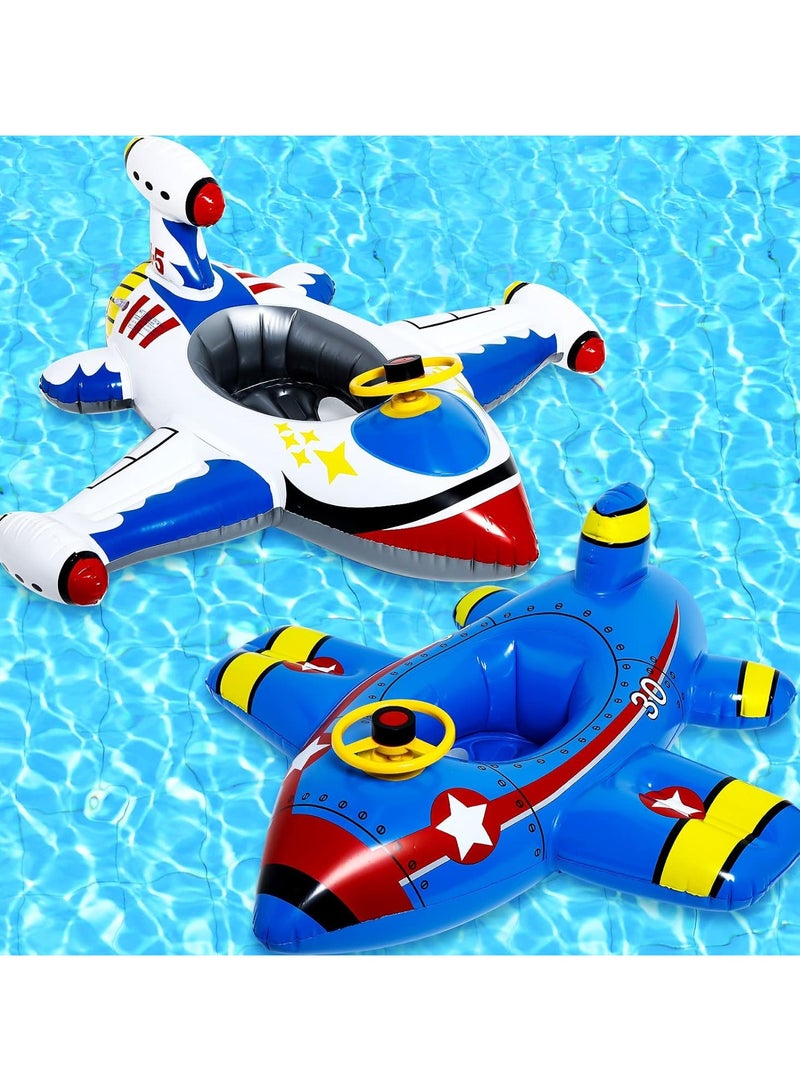 TOMSHOO 2 Pack Baby Swim Float,Inflatable Baby Swimming Float,Airplane Infant Pool Float,Airplane Shape Swimming Ring,Cartoon Design Swim Float,Children Inflatable Swimming Ring for 1-6 years old （Blue+White） - Image 1