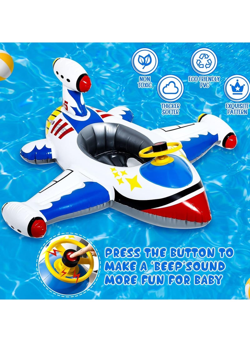 TOMSHOO 2 Pack Baby Swim Float,Inflatable Baby Swimming Float,Airplane Infant Pool Float,Airplane Shape Swimming Ring,Cartoon Design Swim Float,Children Inflatable Swimming Ring for 1-6 years old （Blue+White） - Image 4