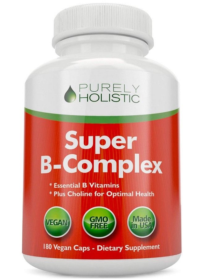 Purely Holistic - Vitamin B Complex 8 Super B Complex Vitamins With Choline & Inositol Vitamins B1 B2 B3 B5 B6 B8 B9 & B12 B100 Complex 180 Vegan Capsules 6 Month Supply Made In The Usa - Image 1