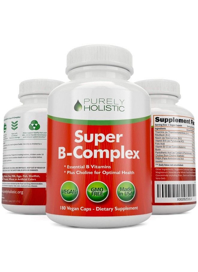 Purely Holistic - Vitamin B Complex 8 Super B Complex Vitamins With Choline & Inositol Vitamins B1 B2 B3 B5 B6 B8 B9 & B12 B100 Complex 180 Vegan Capsules 6 Month Supply Made In The Usa - Image 1