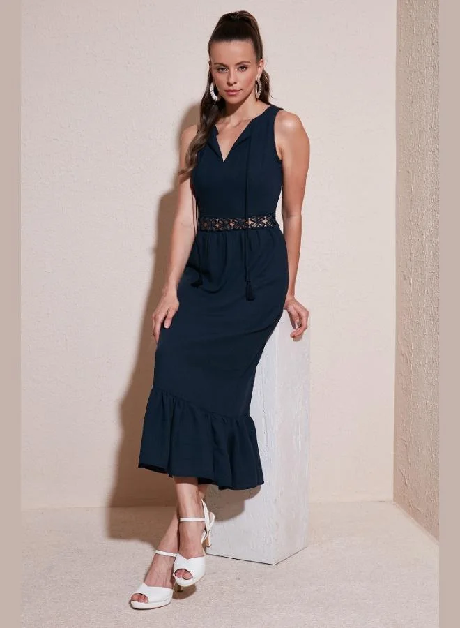 ليلا Lela Regular Fit Ruffled Sleeveless Midi Dress Women's Dress 611EL574