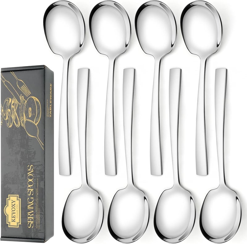 KEYOXY 8 Piece Stainless Steel Serving Spoons Set - 8 Large Spoons, 9.2-Inch, Dishwasher Safe, for Parties/Kitchen/Buffet/Catering - Image 1