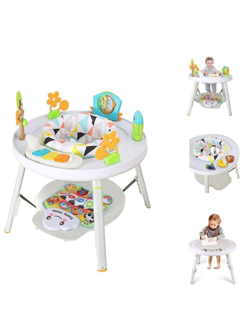 XiuWoo 4-in-1 Baby Activity Center, Adjustable Height Baby Jumper, Learning Desk, 360° Rotating Kide Play Table, Baby Feeding Table, Babies Bouncer, Baby Walkers with Interactive Education Toys, Musical Pad  - Image 1