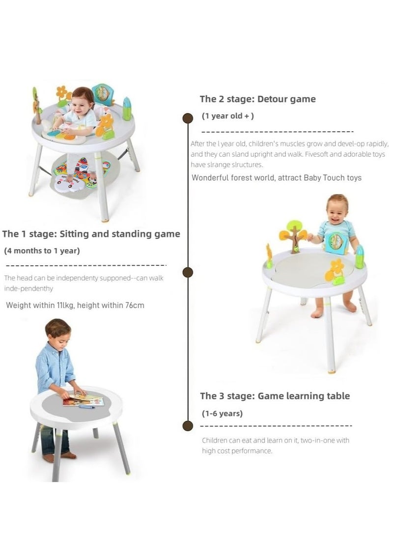 XiuWoo 4-in-1 Baby Activity Center, Adjustable Height Baby Jumper, Learning Desk, 360° Rotating Kide Play Table, Baby Feeding Table, Babies Bouncer, Baby Walkers with Interactive Education Toys, Musical Pad  - Image 2