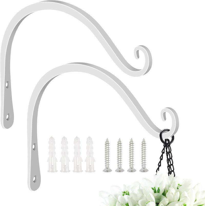 FEED GARDEN Iron Wall Hooks Decorative Metal Curved Plant Hanger Hooks, Indoor/Outdoor Use for Hanging Bird Feeders, Wind Chimes, Flower Baskets, Yoga Mat, (White, 8 Inch 2 Pack) - Image 1