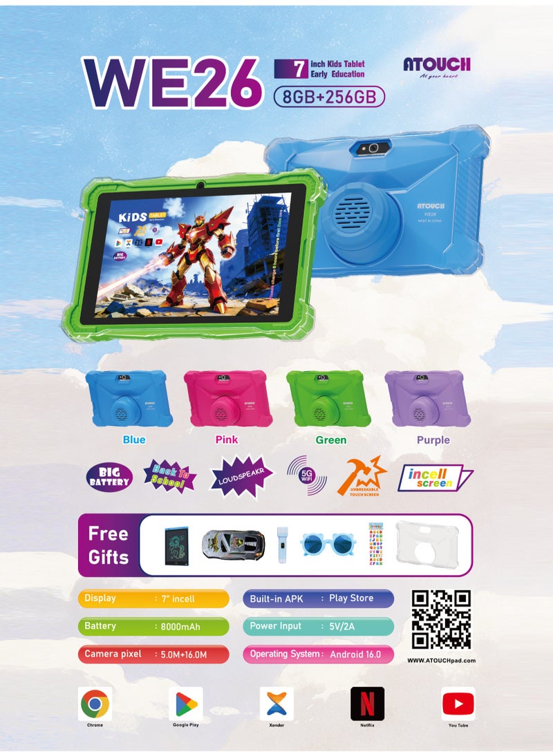 ATOUCH 7-inch Incell Screen Kids Smart Early Education Android Wi-Fi Tablet WE26 8GB RAM 256GB ROM Speaker with Stand And 6.5 inch Writing LCD - Pink - Image 5