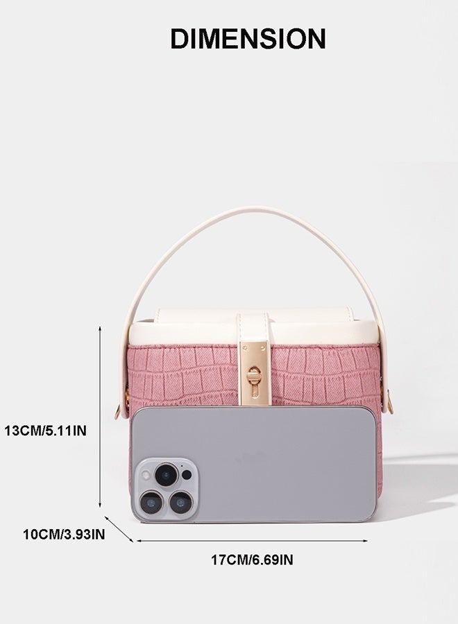 بليه روان حقيبة يد نسائية ذات نسيج تمساح بملمس تمساح نسائي حقيبة يد علوية ذات مقبض وردي ولون أبيض حقيبة كتف جلدية كلاسيكية للسيدات - Image 5