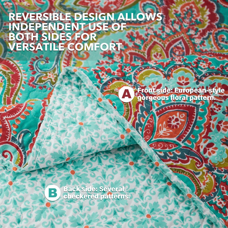 NEWLAKE طقم أغطية سرير NEWLAKE من القطن - طقم غطاء عكسي بتصميم رقع، نمط أزهار أوروبي رائع، حجم توأم - Image 3