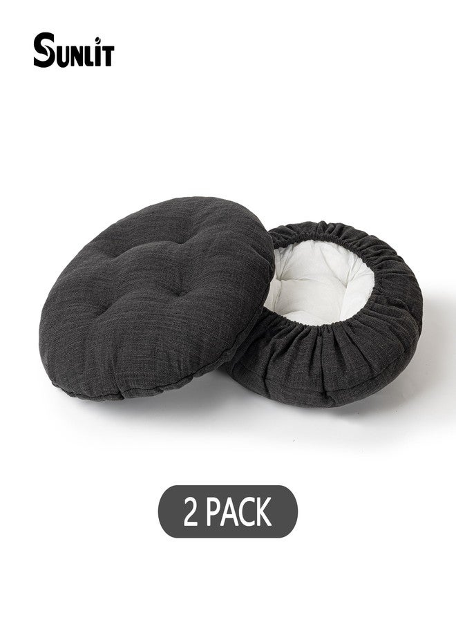 Sunlit Bar Stool Covers - Set of 2 Round Bar Stool Seat Covers, Soft and Cushioned Bar Chair Covers, Easy to Install and Wash, Cover Only, 12 Inch Diameter, Black - Image 2