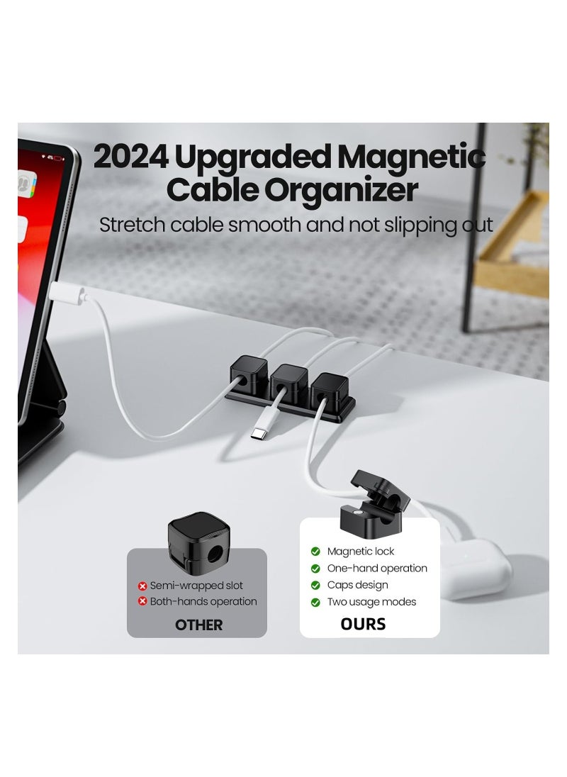 Dominy Magnetic Cable Clips, Emeralune 6 pack Magnetic Cord Organizer with 2 Magnetic Bases, Wire Holder Keeper Organizer Management,Easy Secure Adhesive Cable Management, for Home,Office,Car,Desk,Nightstand  - Image 3