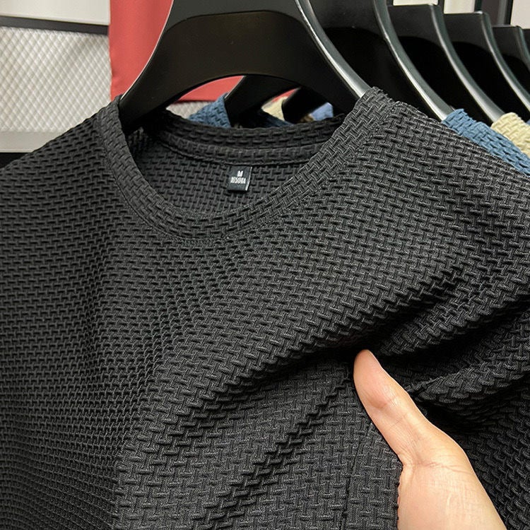 Source Manufacturers Explosions Slub Ice Silk T-Shirt Men'S Short Sleeve Summer Elastic Slim Breathable Cool Nylon Short Sleeve T-Shirt - Image 1