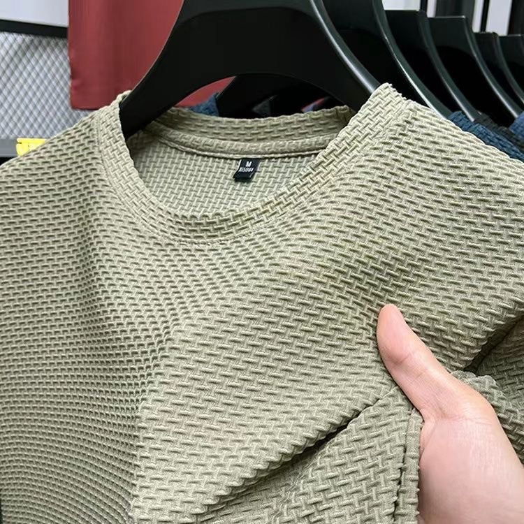 Source Manufacturers Explosions Slub Ice Silk T-Shirt Men'S Short Sleeve Summer Elastic Slim Breathable Cool Nylon Short Sleeve T-Shirt - Image 5