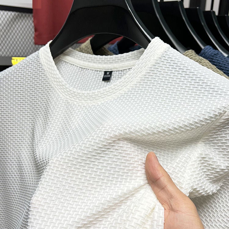 Source Manufacturers Explosions Slub Ice Silk T-Shirt Men'S Short Sleeve Summer Elastic Slim Breathable Cool Nylon Short Sleeve T-Shirt - Image 2