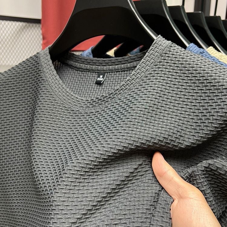 Source Manufacturers Explosions Slub Ice Silk T-Shirt Men'S Short Sleeve Summer Elastic Slim Breathable Cool Nylon Short Sleeve T-Shirt - Image 4