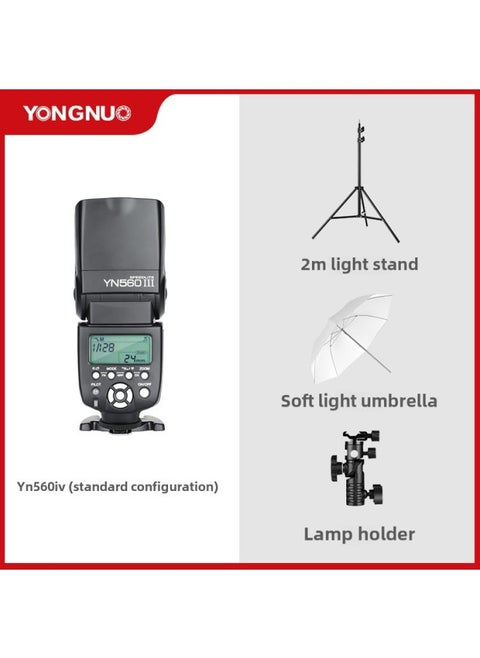 Yongnuo YN560III Three-generation SLR Flash Is Suitable For Canon Nikon Universal External Top Off-machine Hot Shoe Photography-Color:YN560IV + Lamp Holder + Soft Light Umbrella +2 M Lamp Holder