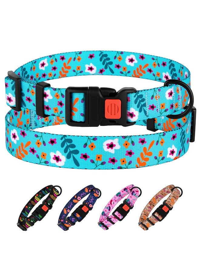CollarDirect Floral Dog Collar Nylon Pattern Flower Print Adjustable Pet Collars for Dogs Small Medium Large Puppy (Neck Fit 12"-16", Aquamarine) - Image 1