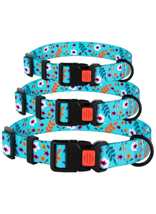 CollarDirect Floral Dog Collar Nylon Pattern Flower Print Adjustable Pet Collars for Dogs Small Medium Large Puppy (Neck Fit 12"-16", Aquamarine) - Image 4