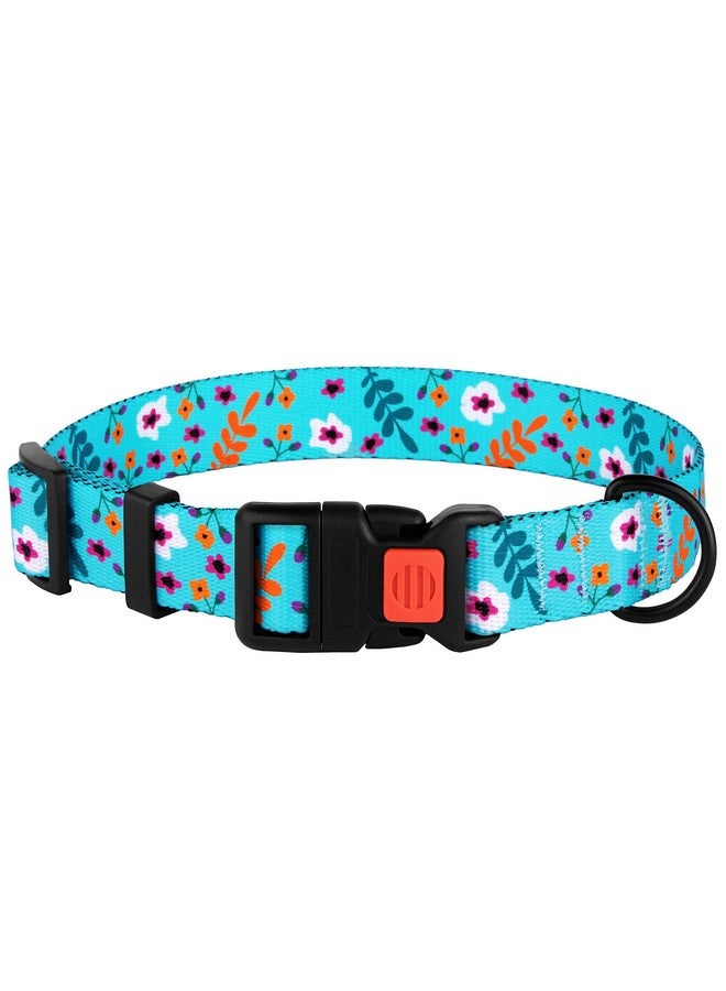 CollarDirect Floral Dog Collar Nylon Pattern Flower Print Adjustable Pet Collars for Dogs Small Medium Large Puppy (Neck Fit 12"-16", Aquamarine) - Image 2