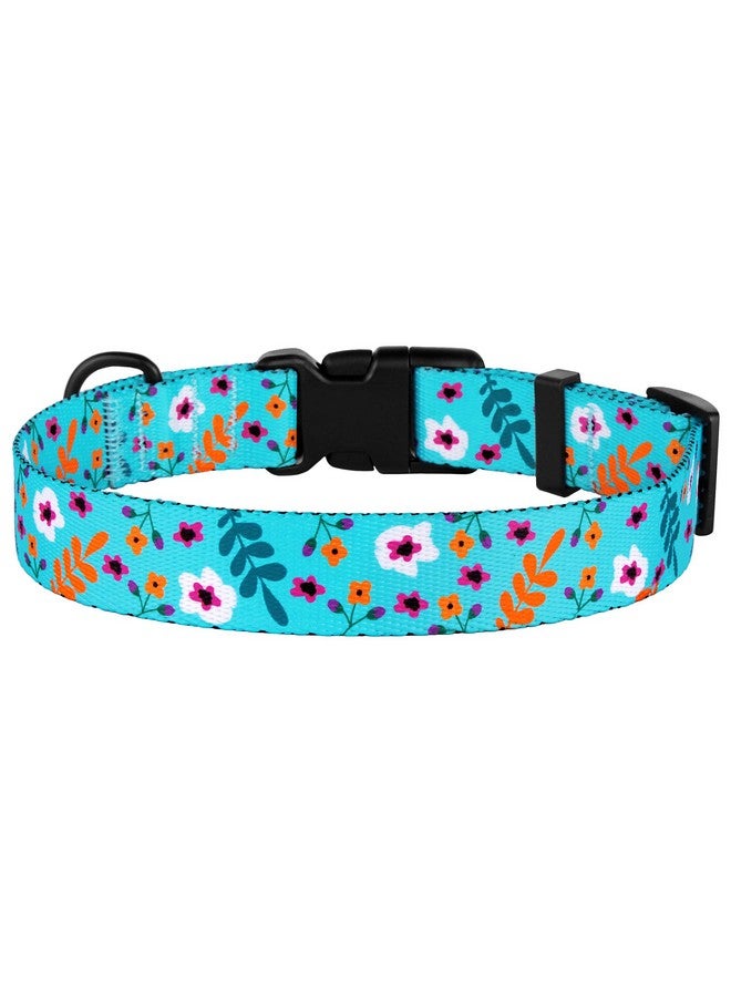CollarDirect Floral Dog Collar Nylon Pattern Flower Print Adjustable Pet Collars for Dogs Small Medium Large Puppy (Neck Fit 12"-16", Aquamarine) - Image 3